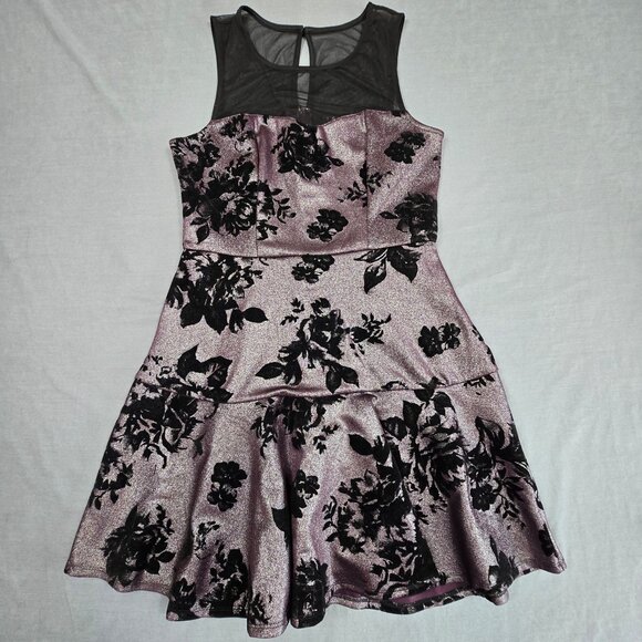Trixxi Dresses & Skirts - Trixxi Velvet Floral Y2K Goth Dark Fairy Black Purple Party Dress Sparkle M